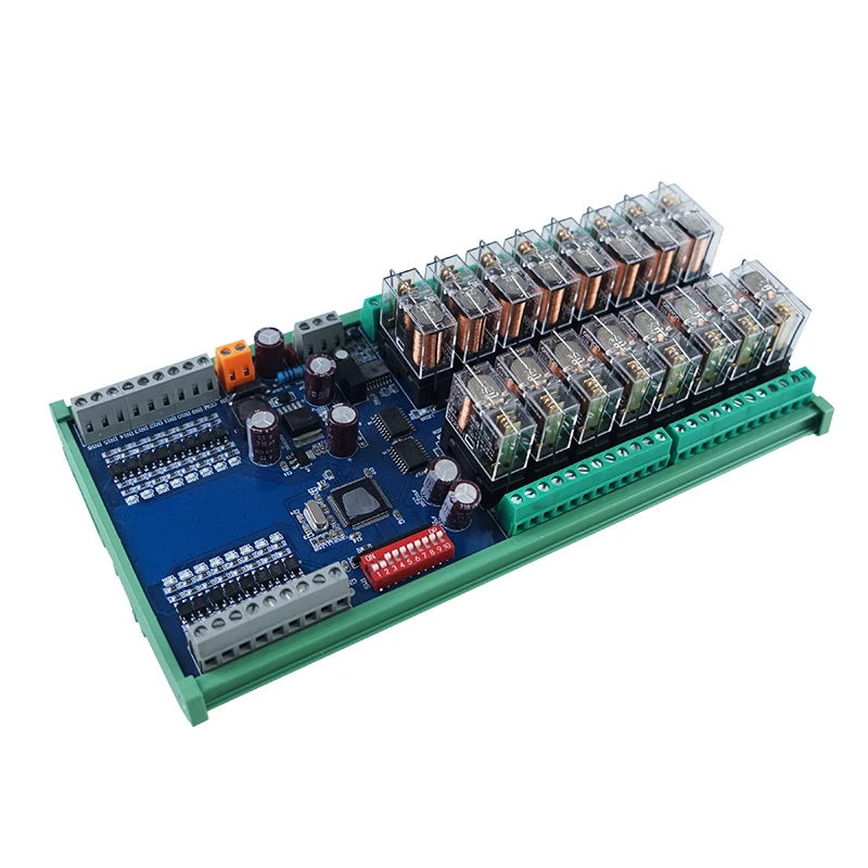 Huaqingjun 통신 IO 릴레이 모듈, 경보 시스템용 모드버스 RTU, 16 채널 RS485, DC12 V, 24V