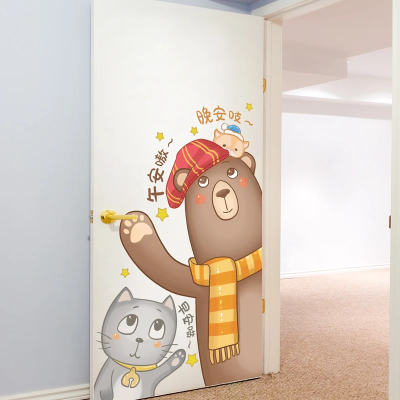 [Shijuekongjian] Кошка наклейки на стену в виде медведя DIY мультфильм настенные наклейки с животными для дома детская комната Детская дверь гардероба в спальне украшения