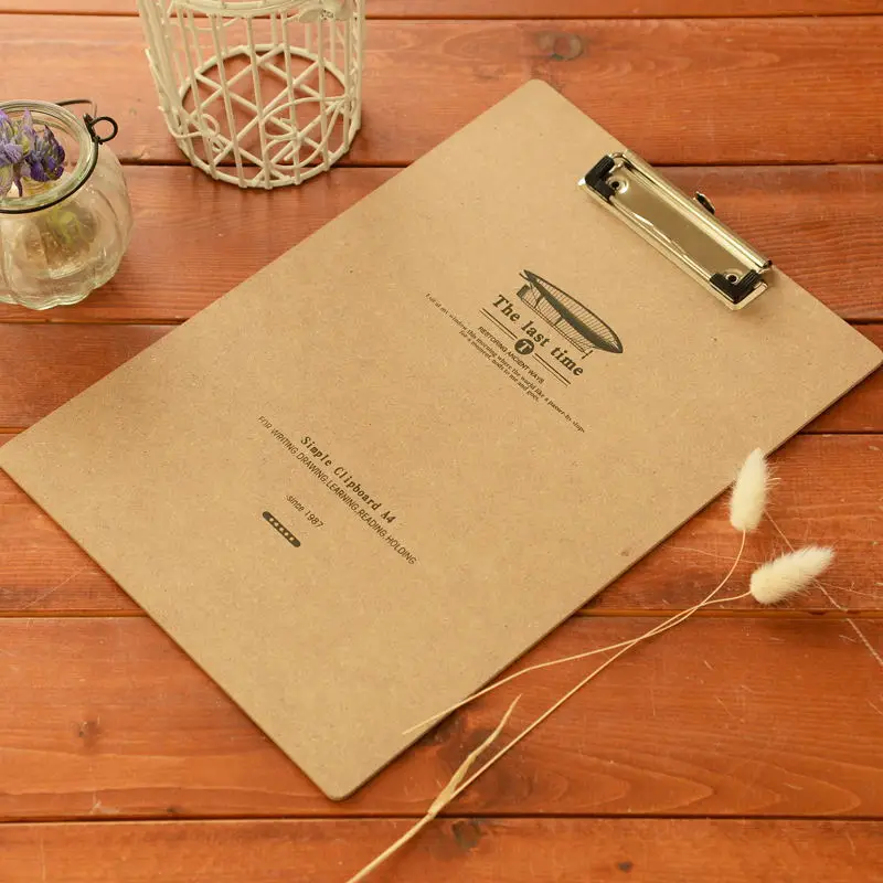 

A4 Hardboard Clipboard Writing Pad Vintage File Folders Document Holders School Office Stationery Stainless Steel Clamp Menu Pad