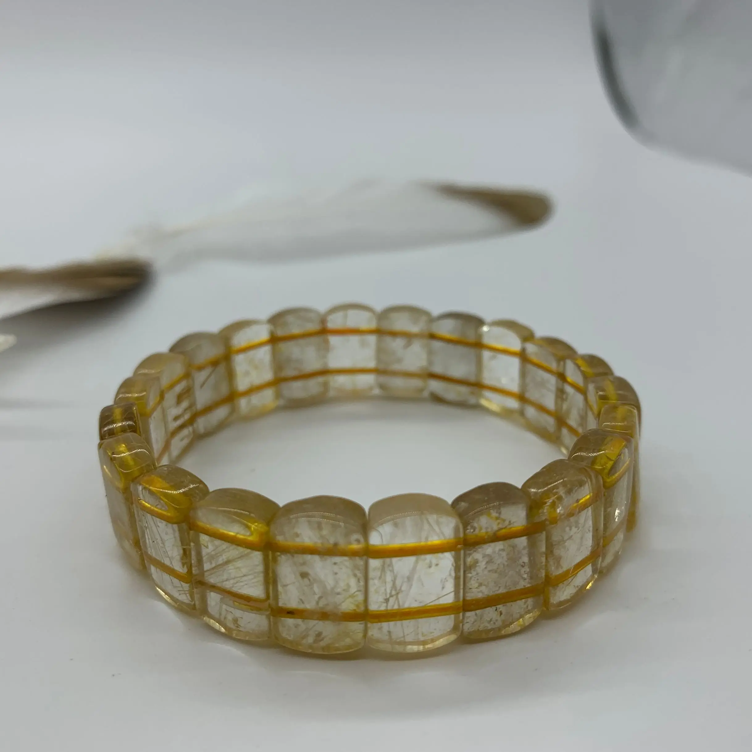 Natural Rutilated Quartz Bracelet Polished Crystal Stone Bracelet For Gifts