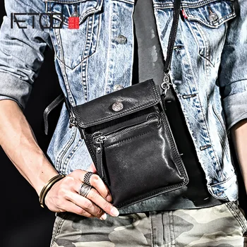 

AETOO Sheepskin bag, men's leather cross bag, leather mini shoulder bag, mobile phone bag