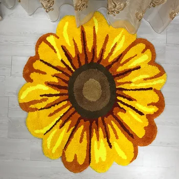 

Yellow chrysanthemum Chinese style carpet living room bedroom soft fluffy floor mat coffee table sofa decoration home rug