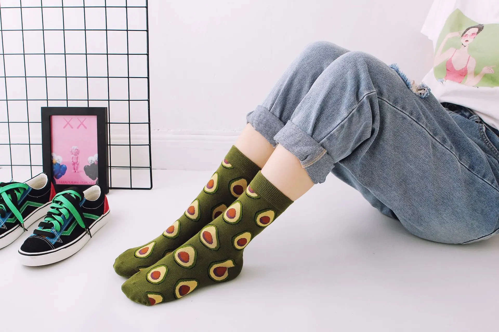 Fashion personality funny long socks ladies casual warm long cotton happy pop hip hop style street tide avocado egg couple socks