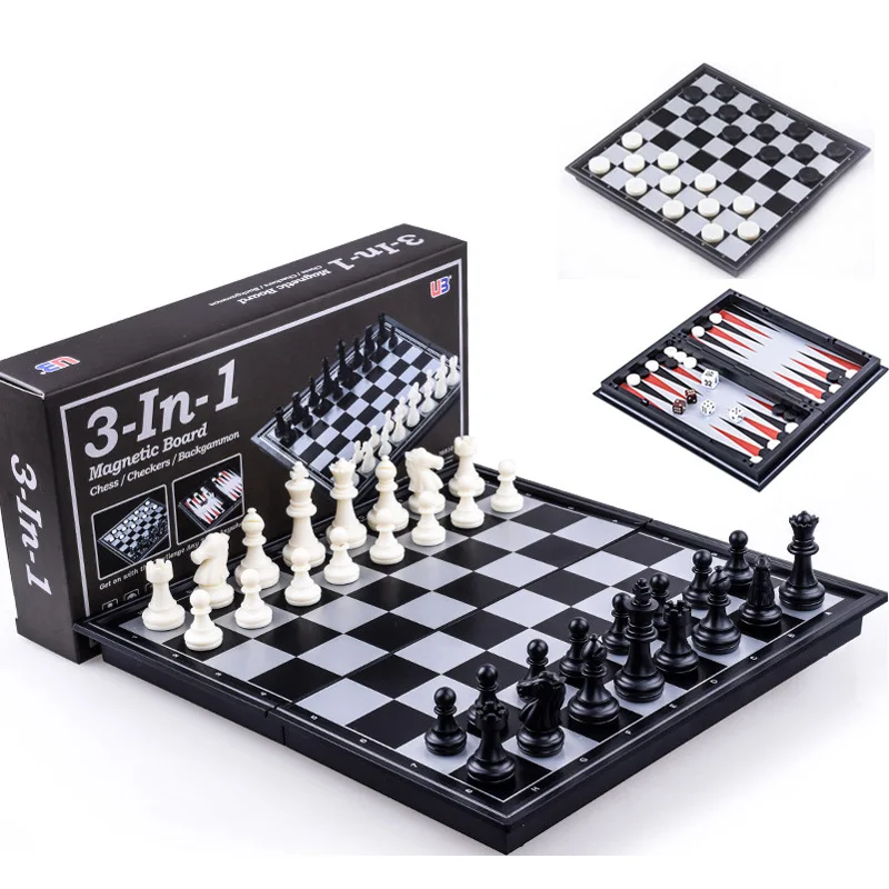 

Magnetic Chess Backgammon Checkers Set Foldable 3-in-1 Road International Chess Folding Chess Portable Board Game 3 Size