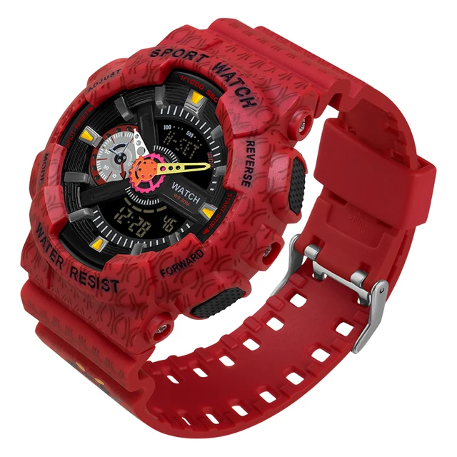 Men's Quartz Waterproof Shockproof Watch Fashion Multifunction Women Digital Clock Man relogios masculino Sports Watches 2021 M-red