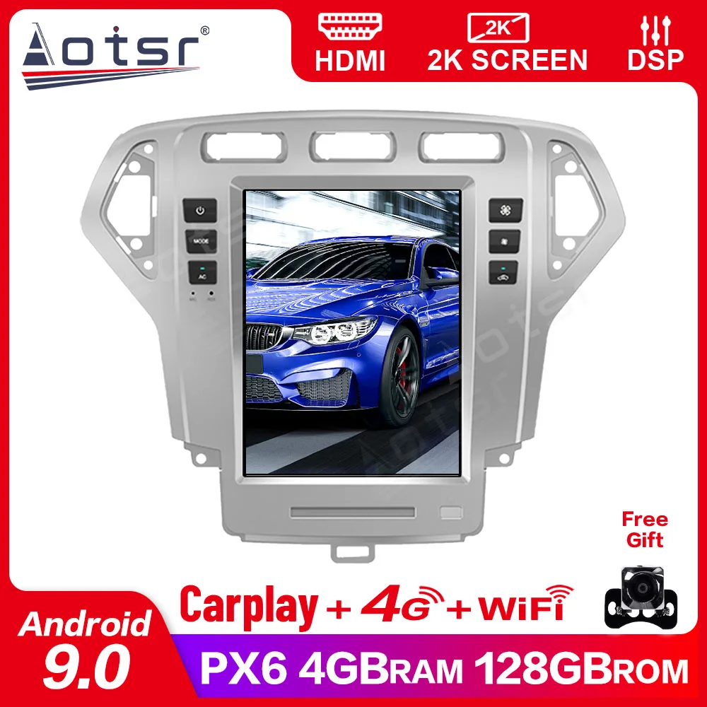 

AOTSR Android 9.0 4+128G Tesla style PX6 Carplay screen Navigation For Ford Fusion Mondeo 2007-2010 Multimedia radio Player DSP