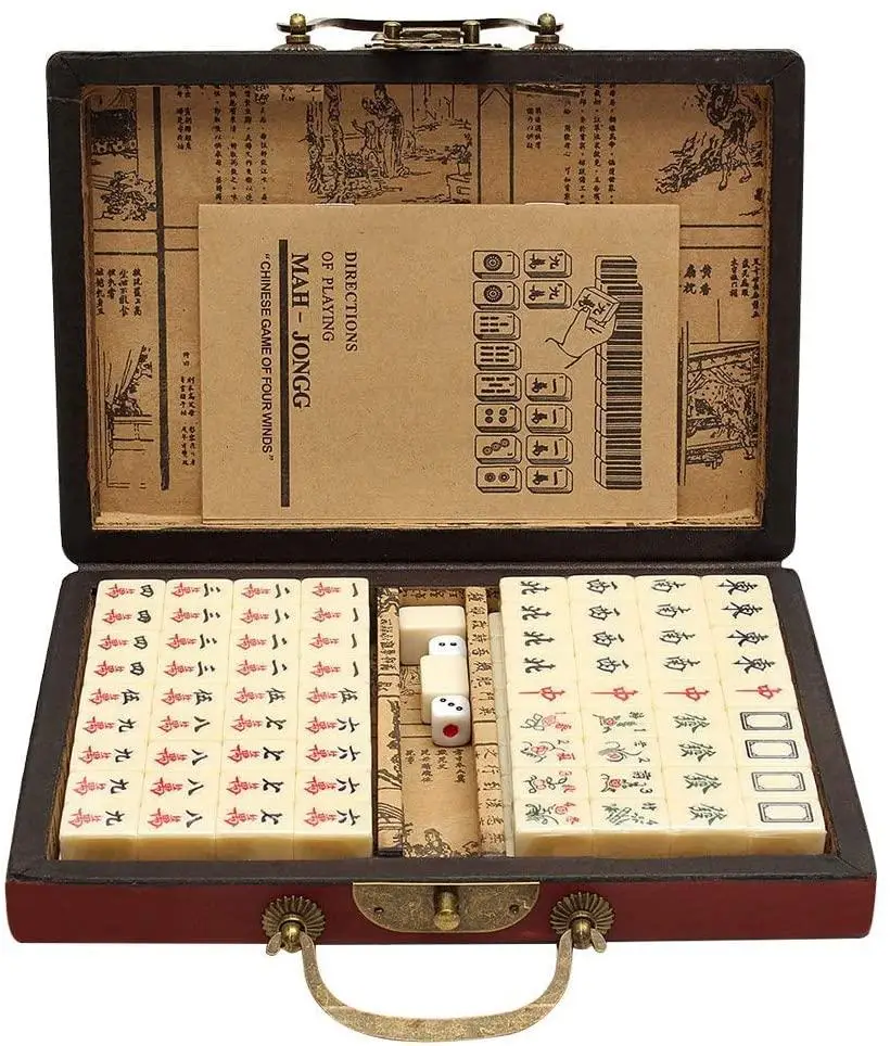 Mah-Jong Set Mahjong Numerato Cinese 144 Tessere Mah-Jong Set Tavolo Da Gioco Portatile Per Feste Giocattolo Cinese Con Scatola