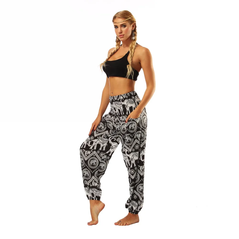 TL008- Black and white elephant wide leg loose yoga pants leggings (4)