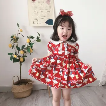 

IN STOCK ST Children's Clothing Girls Short-sleeved Doll Collar Dress Red Duck Dress