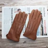 New Men's Buckskin Fashion Velvet Lining Warm Outer Seam Genuine Leather Gloves Outdoor Riding Champagne Gloves ► Photo 2/6
