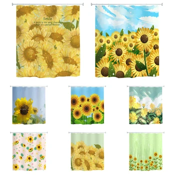 

Waterproof Bathing Bathtub Cover 180 X 180cm Sunflower Printed Shower Curtain Home Decoration Polyester Fabric Curtain