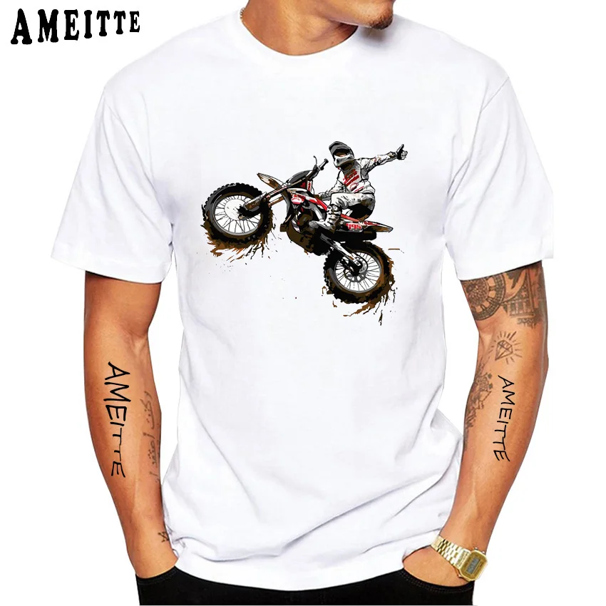 Outdoor Motocross Racing Jump Stunt Extreme Sport Print T-Shirt Men Funny Motorcycl Art Design White Hipster Tee | Мужская одежда