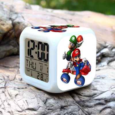 see chart Super mario bros Детский будильник светодиодный часы мультфильм ночник вспышка 7 цветов Изменение цифровые часы электронные настольные часы - Цвет: see chart