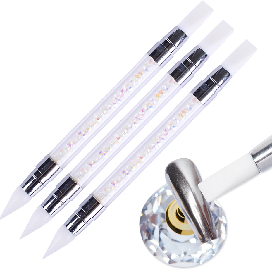 Pincel de silicona para manicura 3D, espejo con grabado de purpurina en polvo, pintura de puntos, bolígrafo de silicona para uñas, Gel UV, herramientas de manicura TRD003