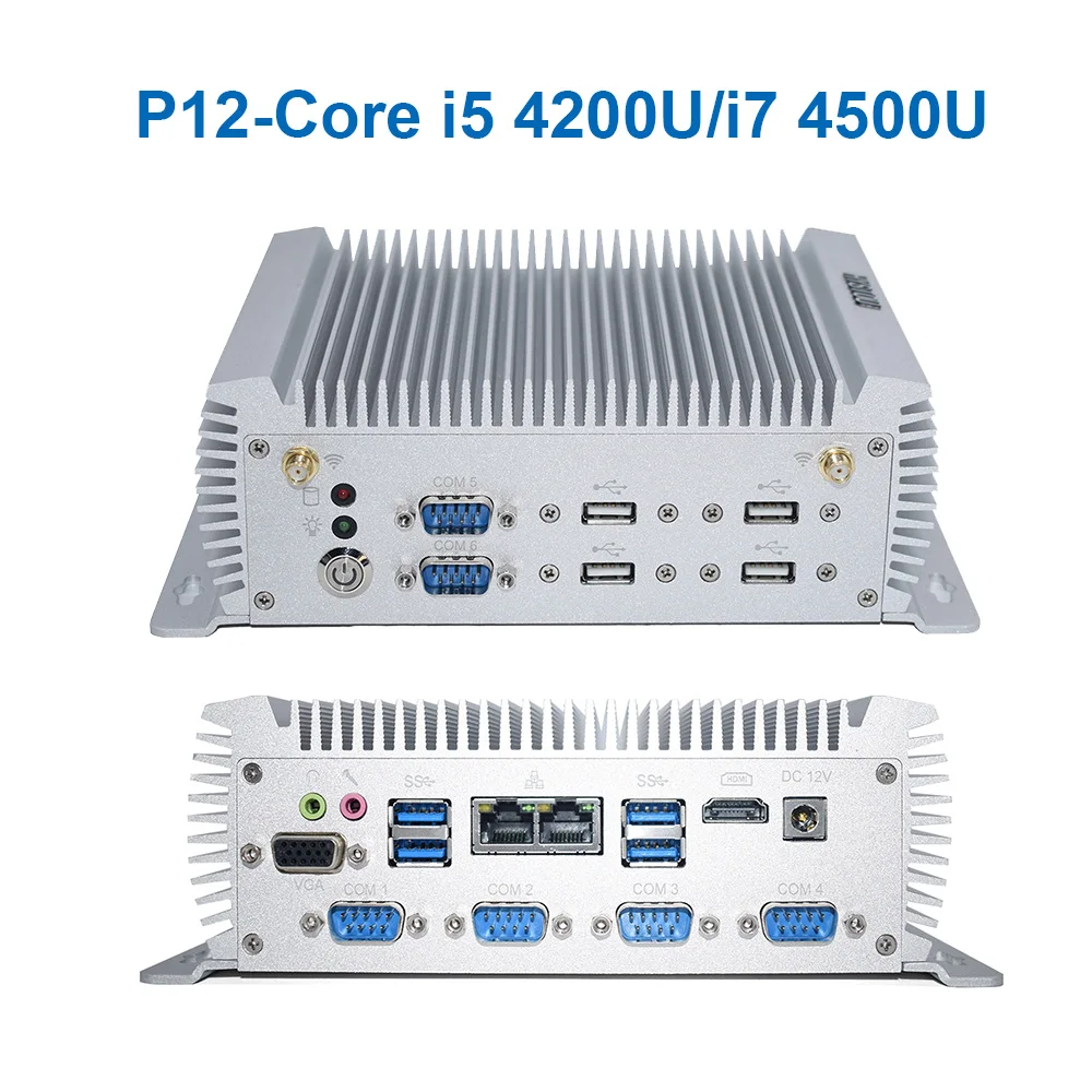 I5 4200u безвентиляторный industial Mini PC Windows 7 10 Core i7 5500U 2* Intel Lan 6* RS232 COM компьютер 2955u Wi-Fi 2* HDMI 4 k HTPC