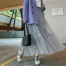 11 однотонная длинная юбка-пачка из тюля, винтажная юбка-пачка с завышенной талией в стиле Лолиты, длинные юбки для женщин(mm7105
