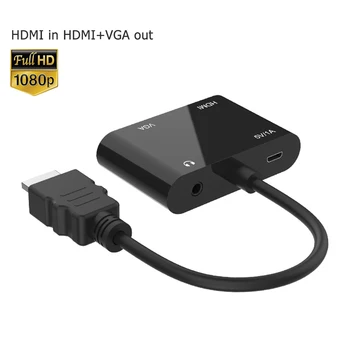 

4K 1080P Converter Audio Video Adapter Office Caring HDMI to VGA+HDMI Computers Supplies for Desktop TV Projector
