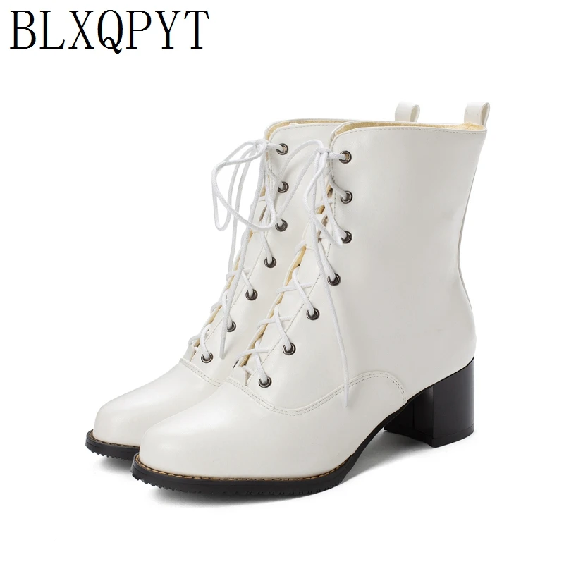 BLXQPYT/Новинка; очень большие размеры 31-52; Зимние Теплые ботильоны; женские туфли-лодочки на высоком каблуке со шнуровкой; коллекция года; свадебные зимние ботинки; женская обувь; L-3