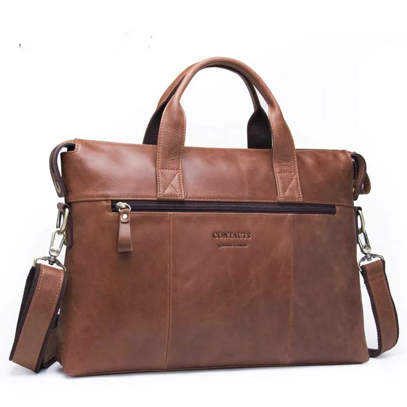 

Men's briefcase leather portable business bag shoulder straddle computer bag 14 inches black brown