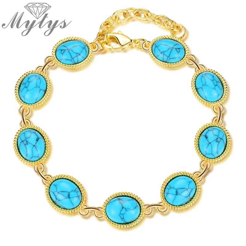 Mytys золотистый цвет синий камень Boho очаровательные браслеты для женщин и девушек