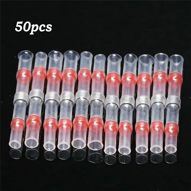 

Red Heat Shrink Butt Terminals Solder Sleeve Wire Connector AWG 22-18 50Pcs