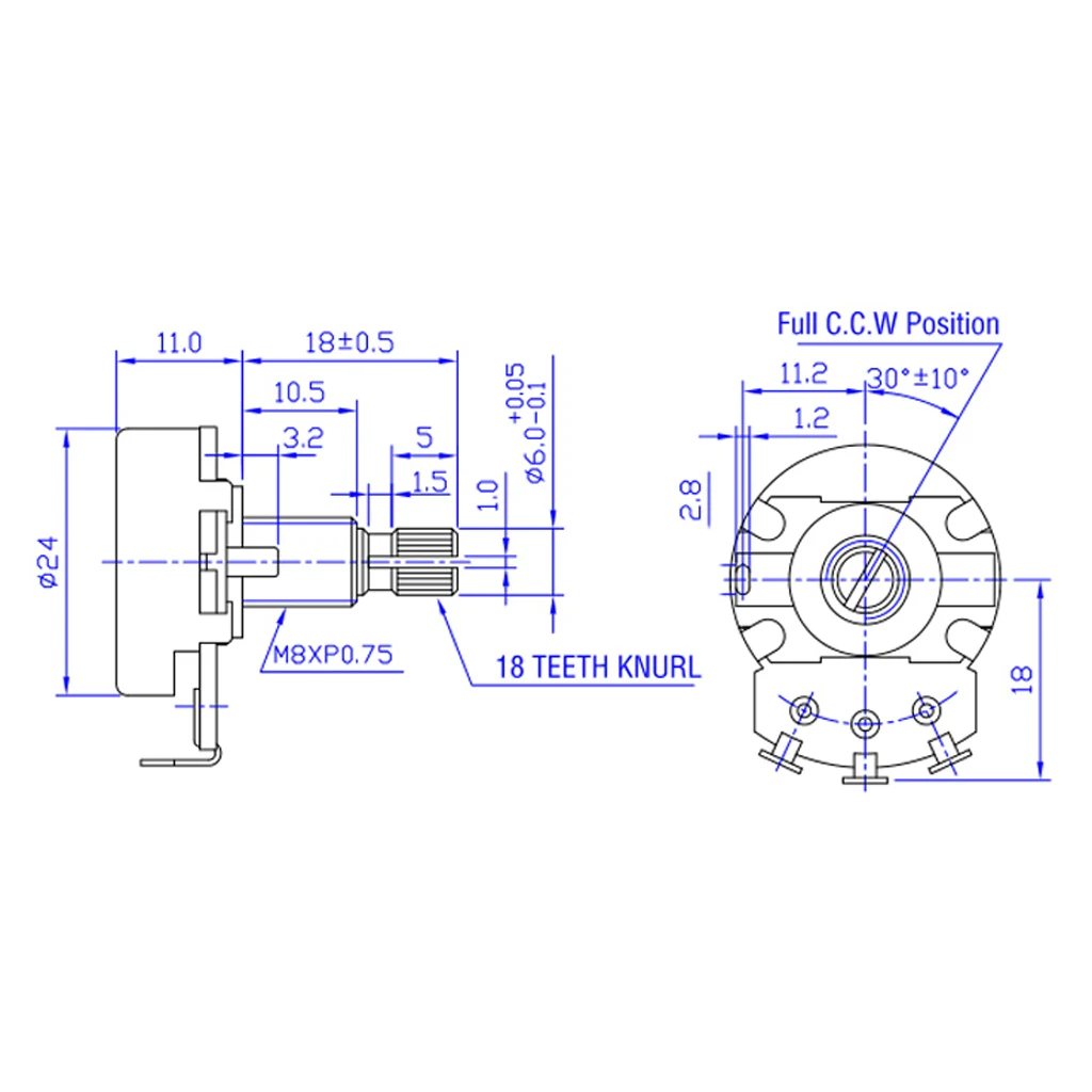LONG SPLIT Shaft 250K Electric Guitar Potentiometer Pot Volume Tone Switch