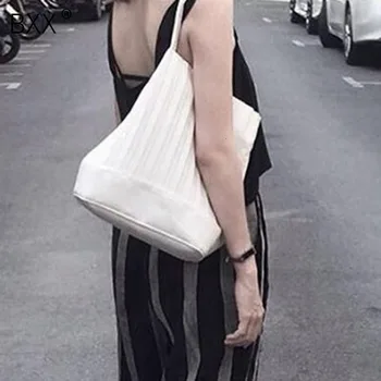 

[BXX] 2020 Spring Summer Stylish Fashion Pleated High Capacity Double Handles Handbag For Women Travel Shoulder Bag LM404