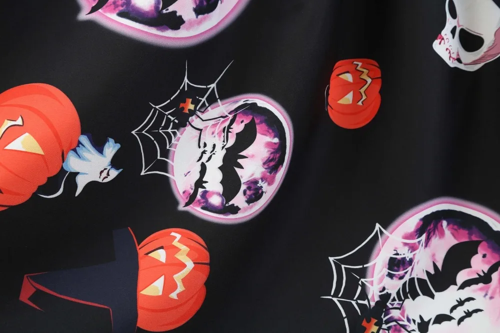 Women's long Sleeve 3D printed scary pumpkin bat Halloween Retro Dress Round collar Dress Halloween Party Costume