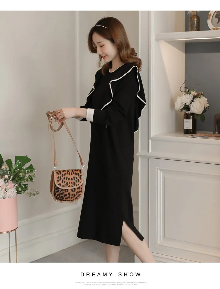 1033# Elegant Knitted Maternity Nursing Dress Autumn Winter Fashion Breastfeeding Clothes for Pregnant Women Pregnancy Feeding