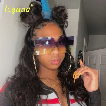 

Onepiece Oversized Square Rimless Sunglasses Women Brand Designer Flat Top Big Sun Glasses Female One Piece Travel Gafa de sol