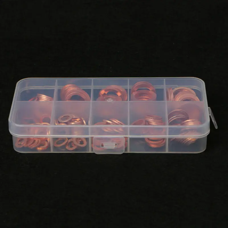

200pcs/Set Solid Copper Washers Gasket Set 9 Sizes Flat Ring Seal Kit 100% Brand New And High Quality Copper Gaskets