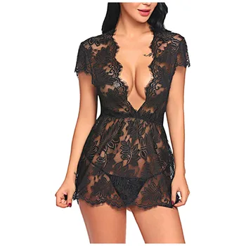

Women Sexy Lingerie Sleepwear Lace Deep V Neck Transparent Erotic Sexy Underwear Babydoll Porno Langerie Erotica Mujer Sexi Hot