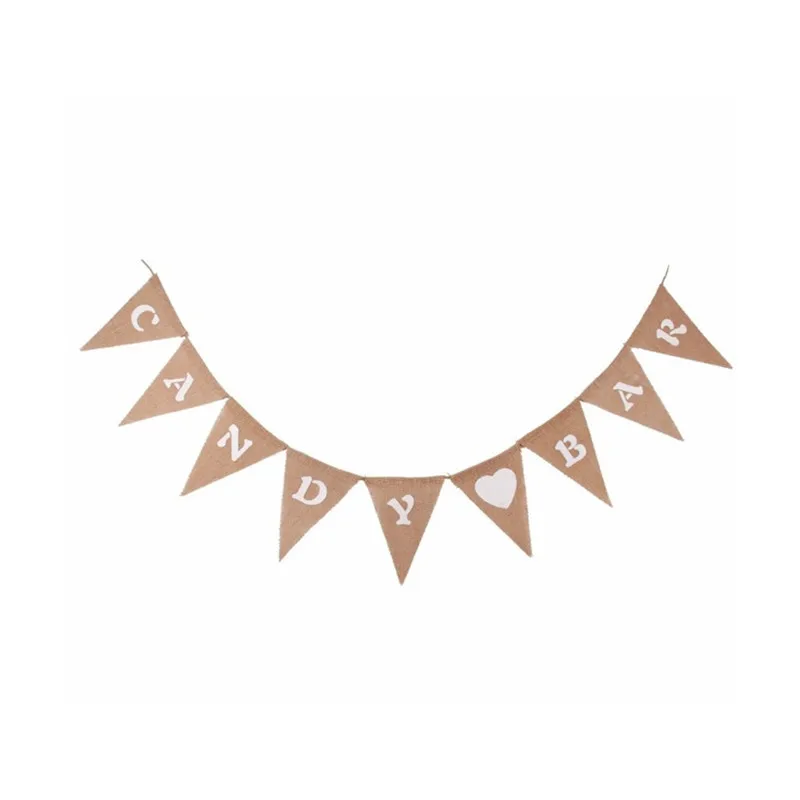 

Candy Bar DIY Jute Rope Flax Wedding Photo Props Banner Burlap Bunting Banner Flag Rustic Garland Party Event Wedding Decoration