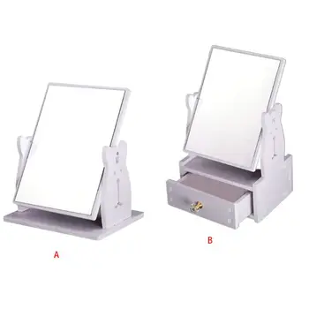 

Rotate Wooden Cute Rabbit Makeup Mirror with Drawer DIY Assembly Desktop Cosmetic Storage Box Organizer Multifunction Rack