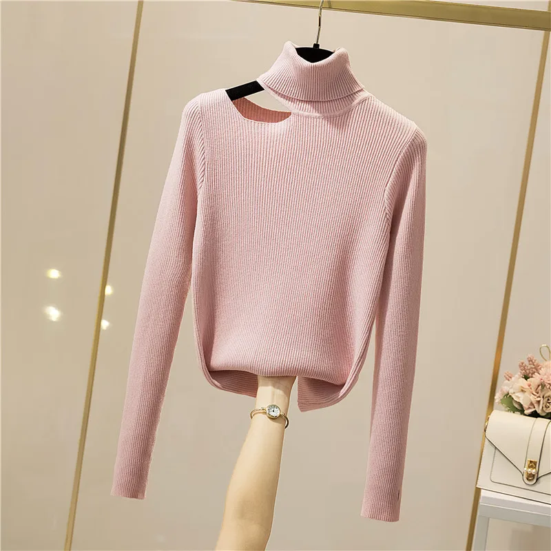 SINGREINY Autumn Turtleneck Knitted Pullovers Women Design Hollow Off Shoulder Slim Knit Tops Winter Fashion Korean Warm Sweater pullover sweater