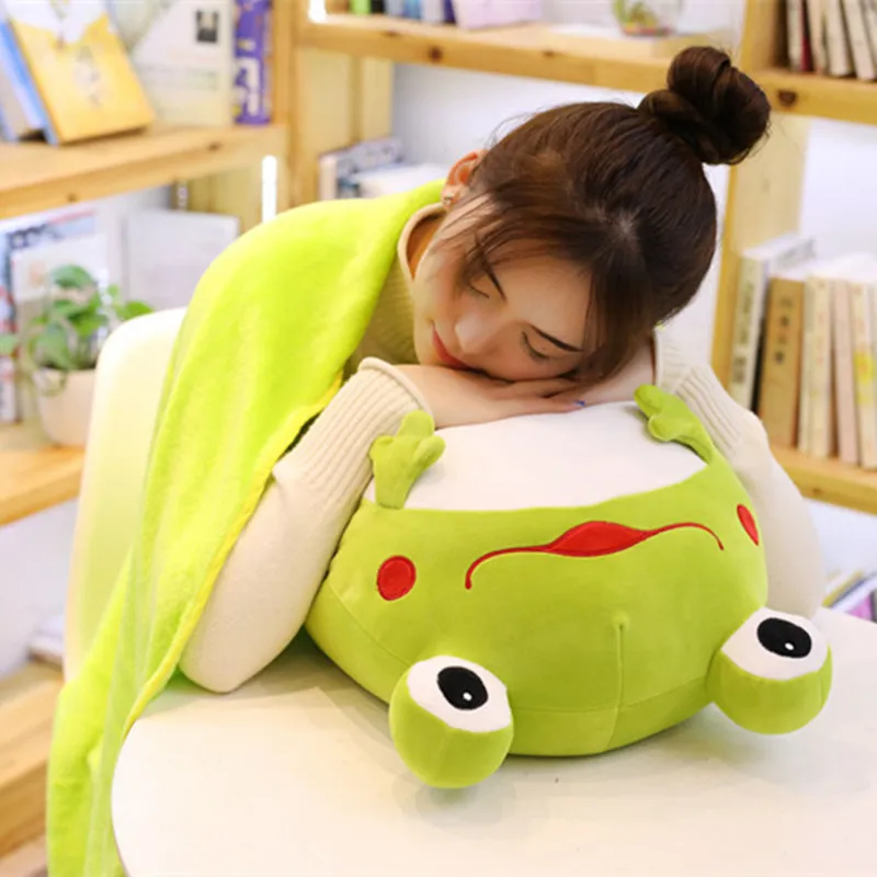 

INS Cute Online Celebrity Frog Doll Intervene Pillow Plush Toys Three-in-One Lunch Break Blanket Hand Warmers Women's