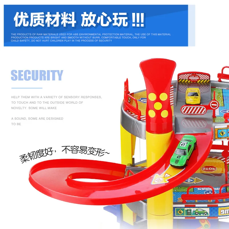 

CHILDREN'S Toy Model Assembled 3-Tier Stereo Parking Lot Hand-cranking Lifting Platform Set with 4 PCs Car