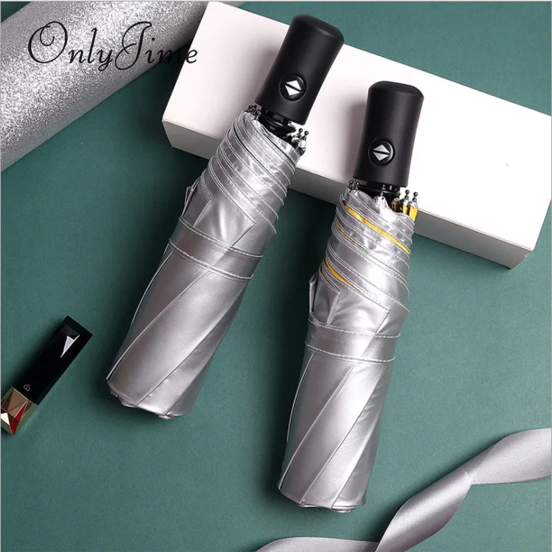 Только Jime, автоматический зонт с титановым серебряным покрытием, Одноцветный, защита от солнца, анти-УФ, три складных автоматических зонта