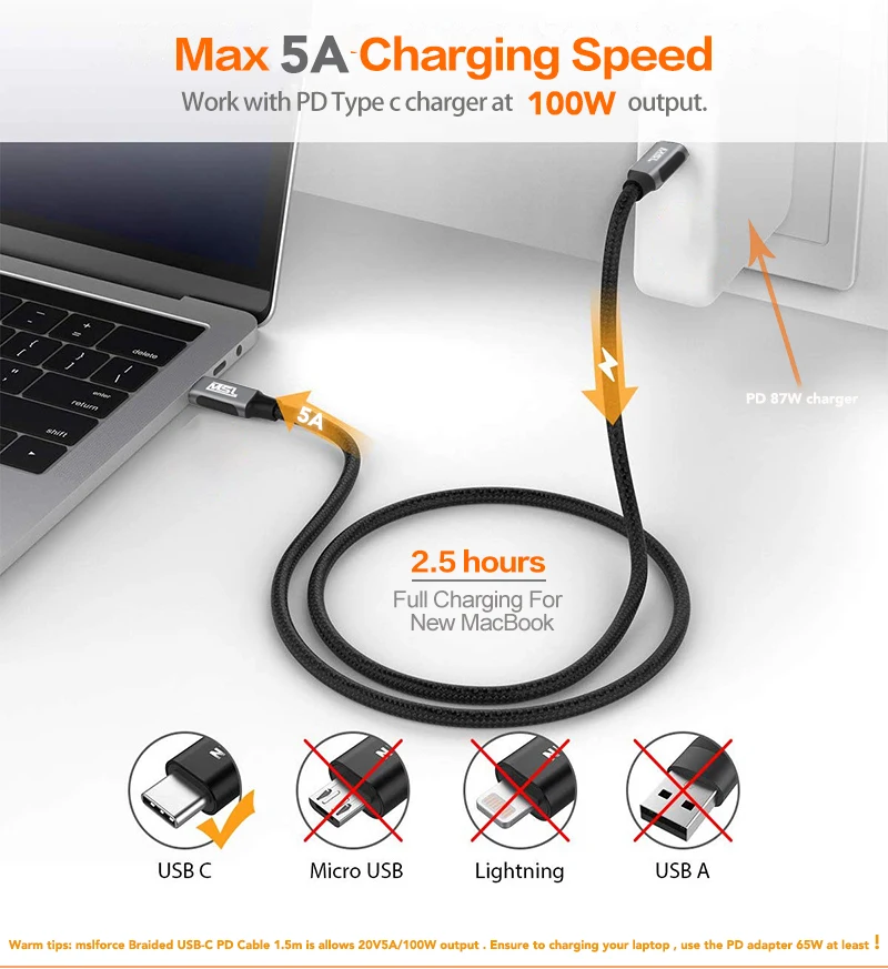 100W 5A 3A pd кабель Переходник usb c на Type C с USB3.1 Gen.2 10 Гбит/с передача данных и Плетеный 4K