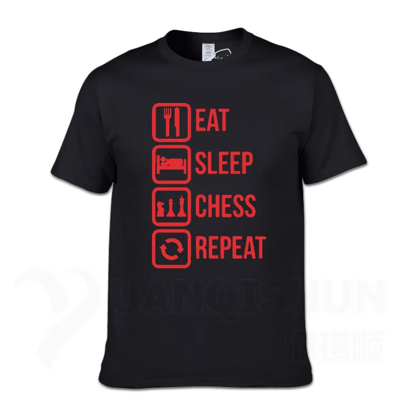 Повседневная футболка с надписью «Eat Sleep Chess Repeat», забавные мужские футболки, Подарочная хлопковая футболка с коротким рукавом, модные хлопковые топы 16 цветов - Цвет: Black 3