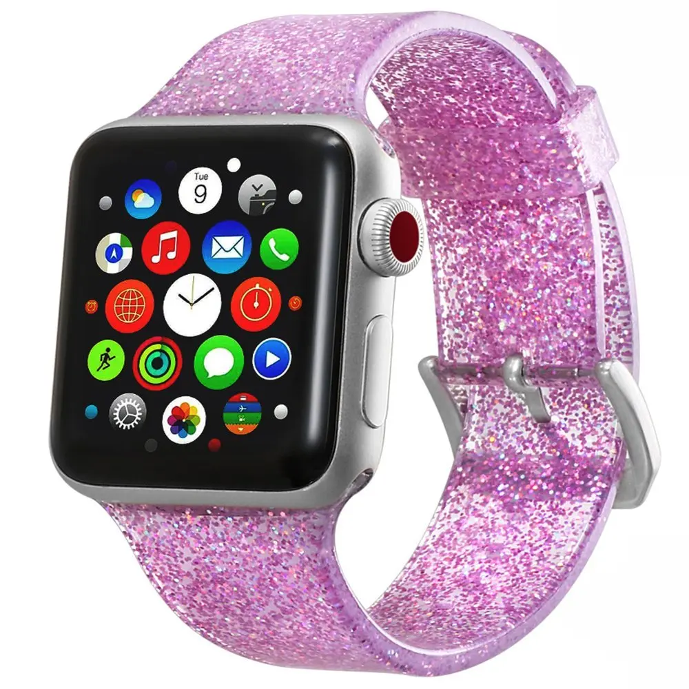 Женский спортивный ремешок для девочек, блестящий браслет побрякушка, ремешок для часов Apple Watch iWatch 2 3 4 серии, яркие ремешки для часов с блестками - Цвет ремешка: Pink