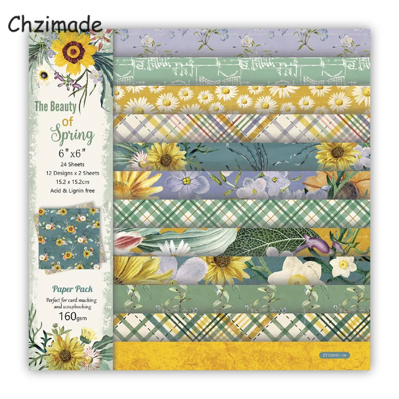 Chzimade 12Pcs Vintage Sunflower Printed Scrapbooking Paper Pack For Card Making Handmade Background Decorative Paper Crafts 
