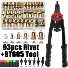 Écrou à Riveter + écrou à main, pistolet à Riveter BT605 M3 M4 M5 M6 M8 M10, pistolet à Riveter manuel à Double insertion, 93 pièces