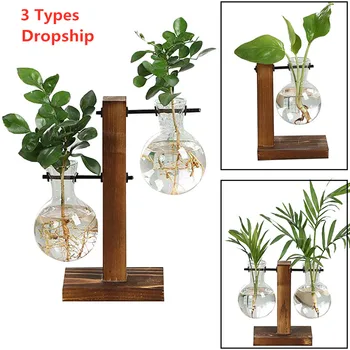 

Hydroponic Plant Vases Glass Vase Planter Terrarium Table Desktop Bonsai Flower Pot Hanging Pots with Wooden Tray Home Decor