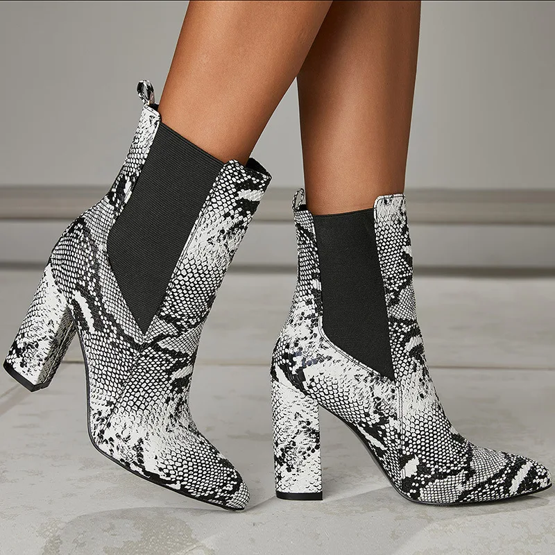 Ботинки с острым носком; ботинки на высоком каблуке; женская резиновая обувь со змеиным принтом; Роскошные Дизайнерские сабо на платформе со шнуровкой; женская обувь;