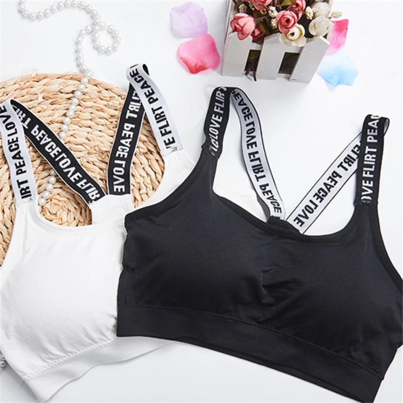 

Sport Bra Women Fitness Crop Topfitness Top Letters Bra Black White Running Gym Fitness Crop Top Women Push Up Sports Bras