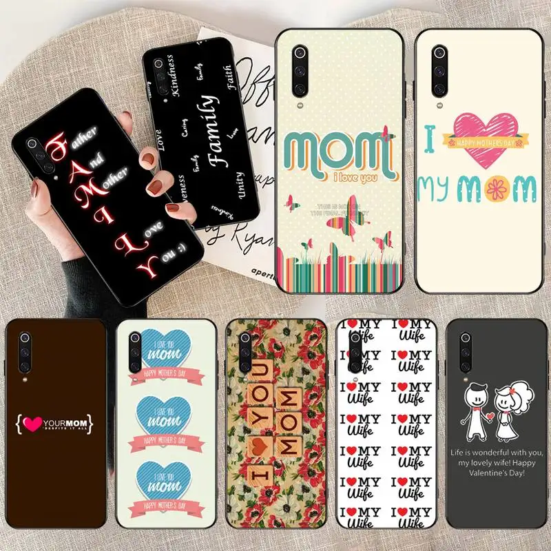 Мягкий силиконовый черный Чехол I love mom and family для телефона Xiaomi Mi10 10Pro 10 lite Mi9 9SE 8SE