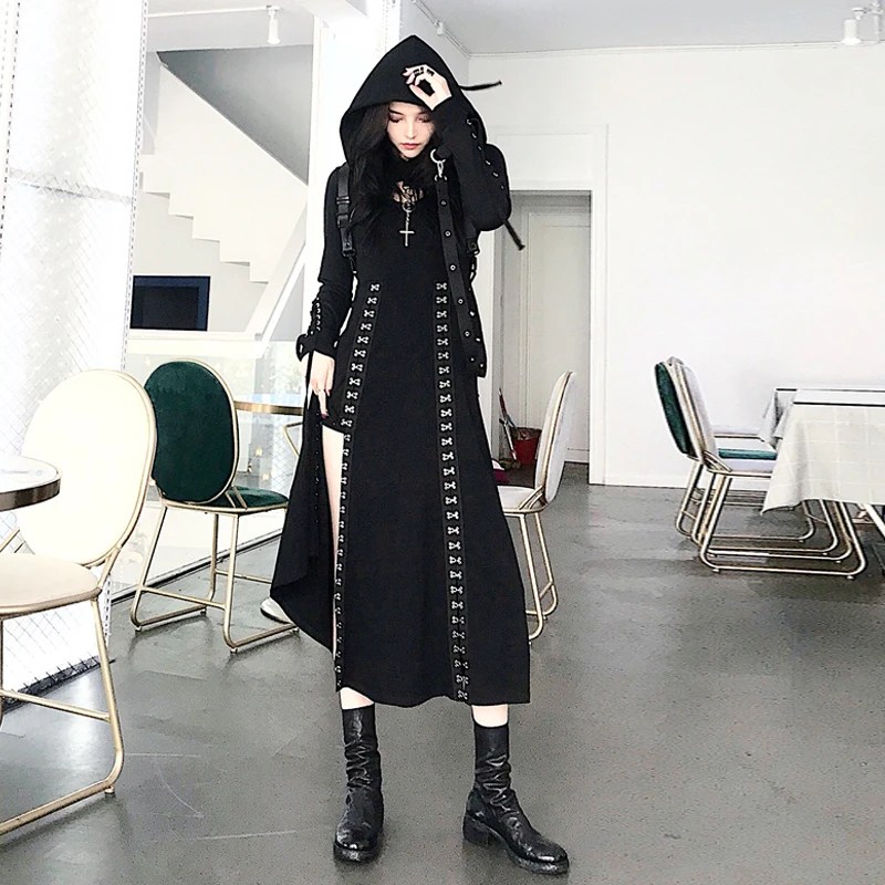 

Gothic women's harajuku black dresses Jacket Summer 2019 sleeveless backless a-line sexy punk rock