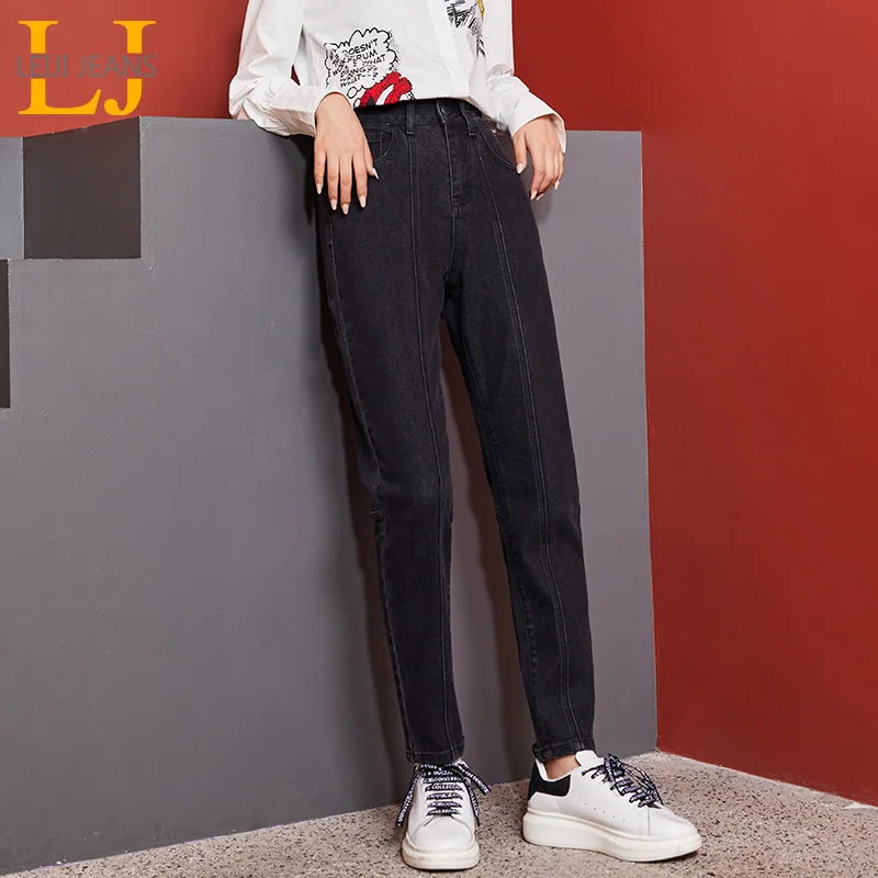 Koop LEIJIJEANS winter nieuwe grote maat vrouwen klassieke jeans zwarte losse casual Harlan denim college wind 5XL wassen vrouwen jeans 9120