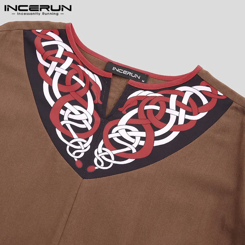 INCERUN Men Retro Shirts Long Sleeve Printed Vintage Casual Shirts Men Cosplay Long Tops